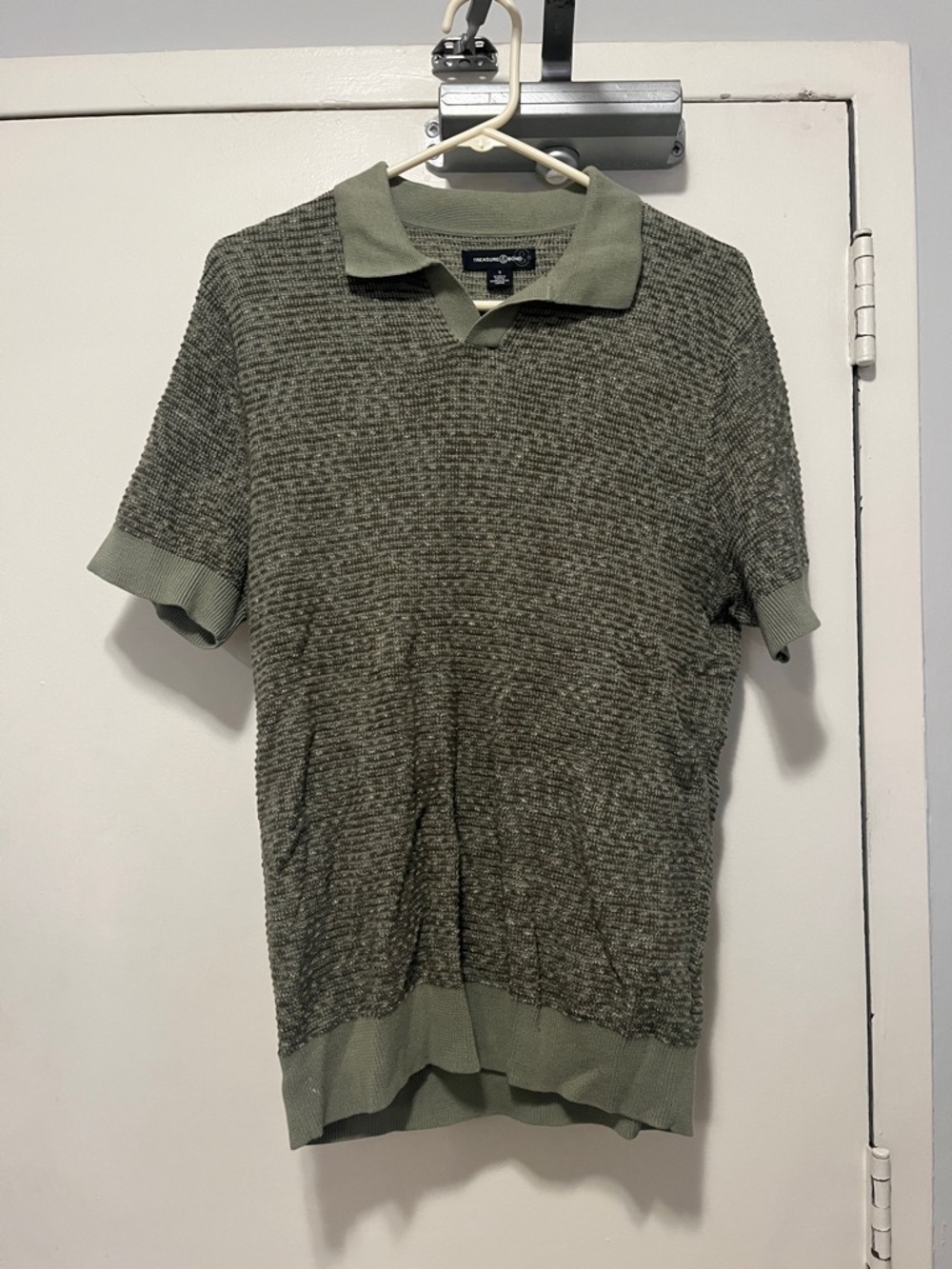 Treasure & Bond Olive Green Textured Knit Polo